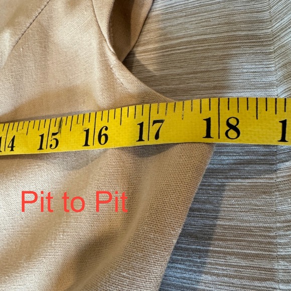 Women's 12 Linen Blend Double Breasted Fit & Flare Dress Tan Cap Sleeve Pockets - Picture 13 of 14